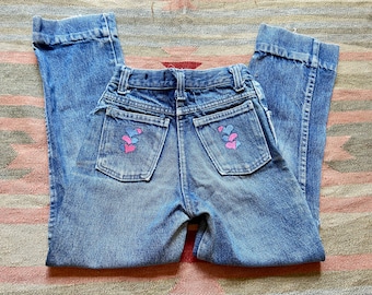 Vintage 70s Kiddie Teen Heart Embroidered Denim Jeans 21 waist