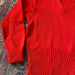 Vintage 1940s Red Wool V Neck Varsity Sweater Pullover image 6