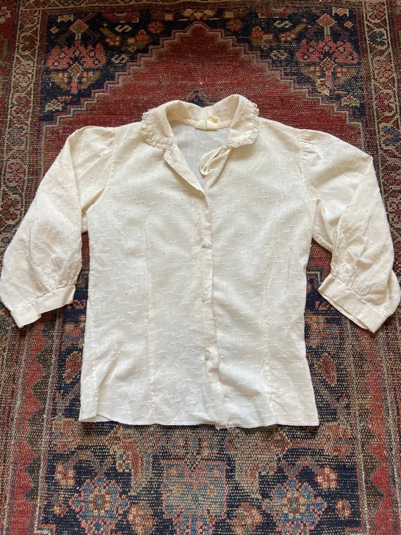 Vintage 40s Rayon Ruffle Loop Collar Blouse XS XXS - image 1