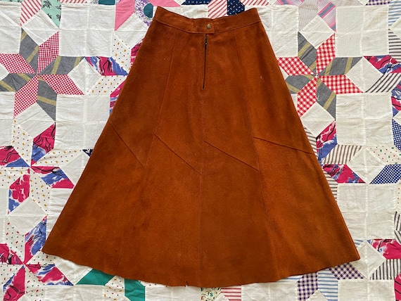 Vintage 70s Brown Suede High Waisted Midi Flare Sk