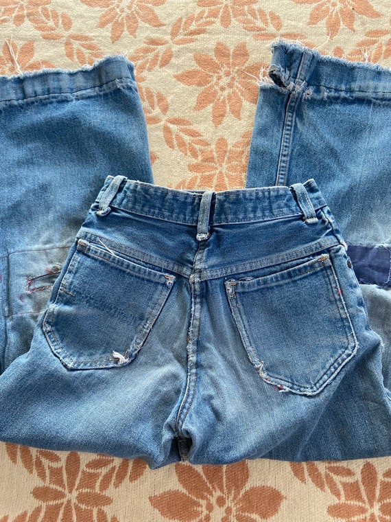 Vintage 70s Denim Flared Wide Leg Distressed Jean… - image 4