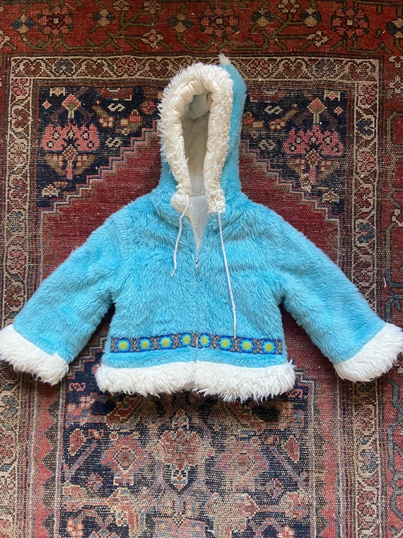 Vintage 50s 60s kids fuzzy hooded  arctic jacket