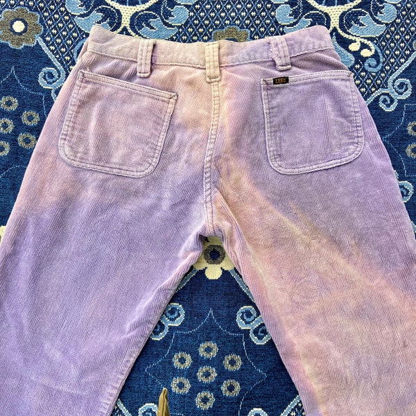 Vintage 70s Lee Leens Purple Sun Faded Flared Corduroy Pants Bell Bottoms