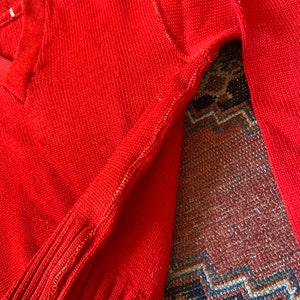 Vintage 1940s Red Wool V Neck Varsity Sweater Pullover image 2