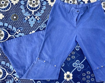 Vintage 70s Soft Studded Denim Bell Bottoms Flares 30 Waist