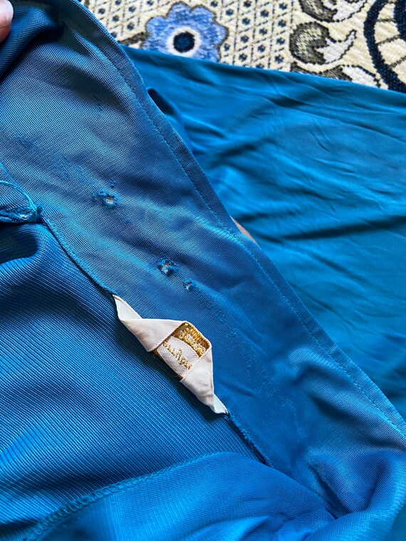 Vintage 40s 50s blue nylon short sleeve button up… - image 6
