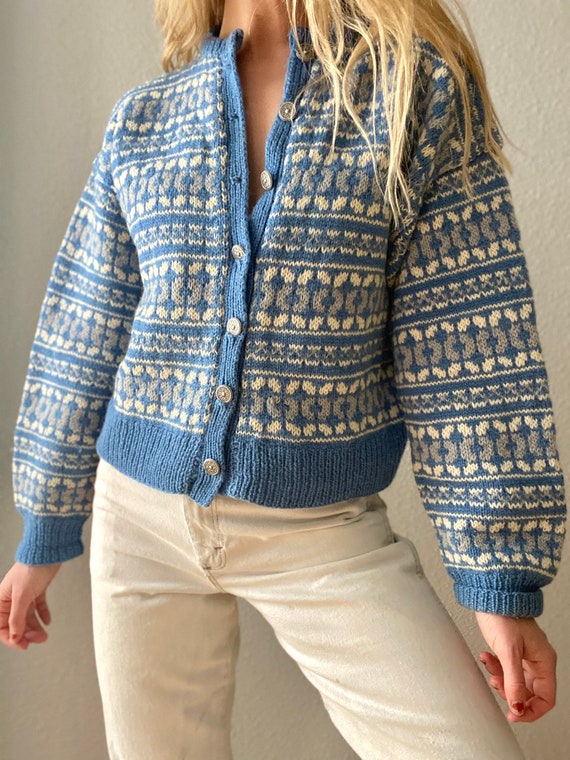 Navy Blue Cardigan 1990s European Vintage Wool Blend Knit Sweater Size 4648 Short Retro Menswear