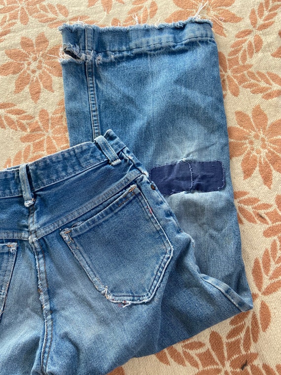 Vintage 70s Denim Flared Wide Leg Distressed Jean… - image 2
