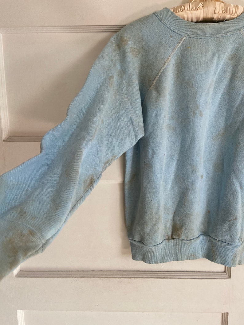sweat-shirt bleu oeuf robins vintage des années 60 taché tel quel image 7