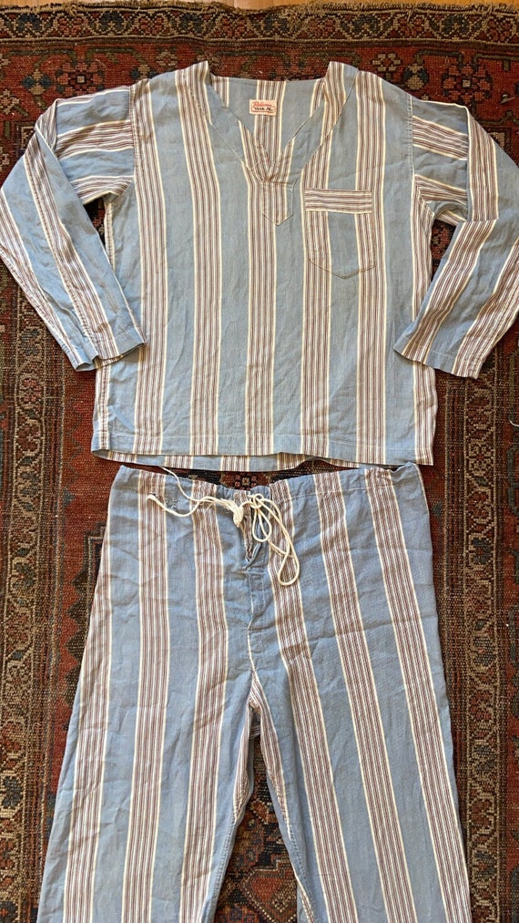 Vintage 40s Blue Striped Pajama Lounge Set XS Smal