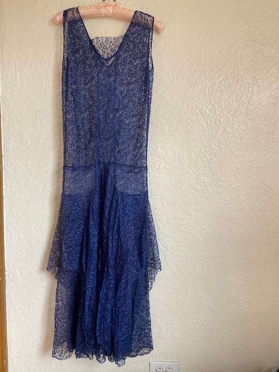 Antique 1920s Sapphire Blue Lace Flapper Dress - image 3