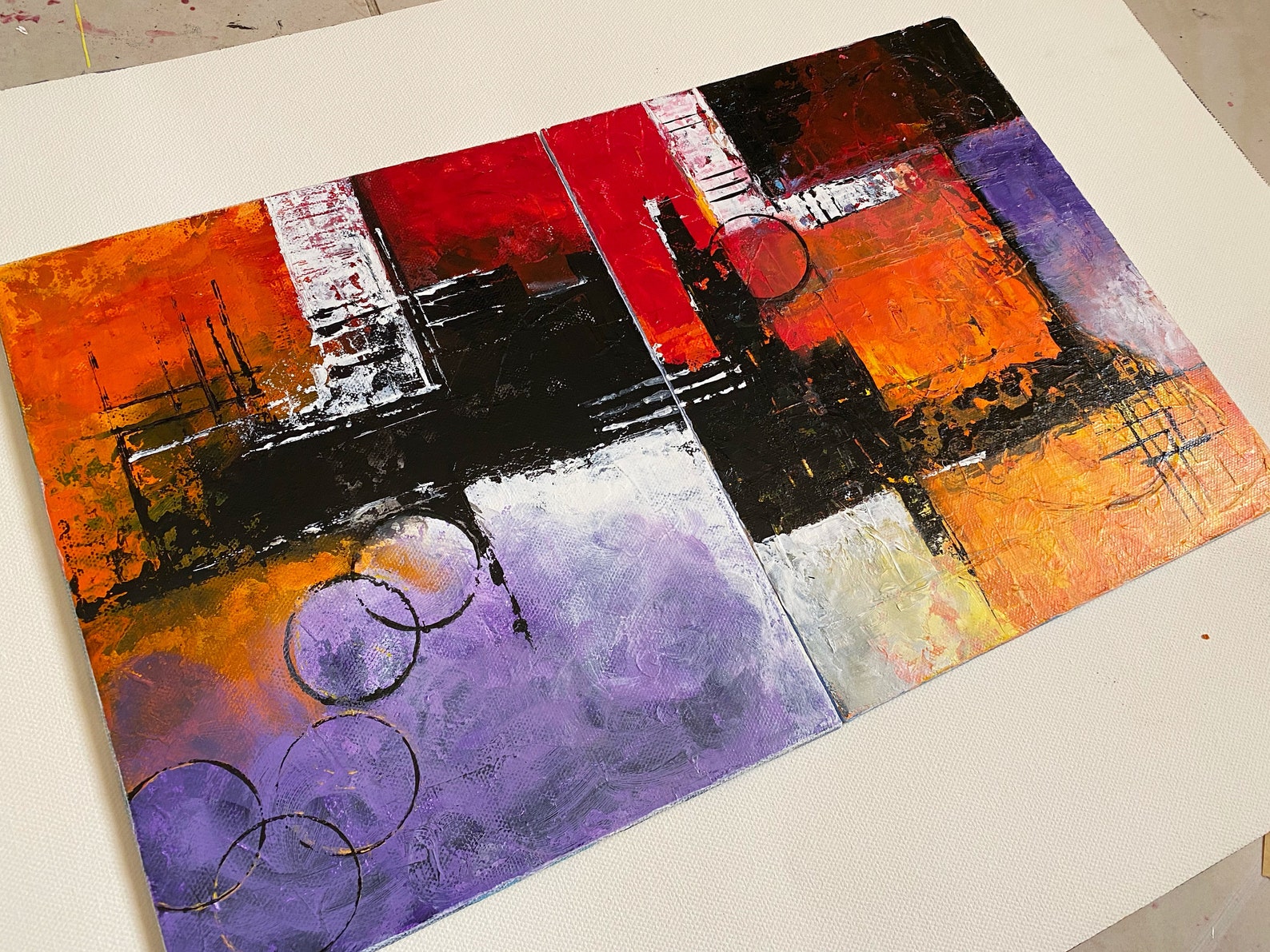Original Diptych Abstract Artwork Set of Two acrylic painting Etsy