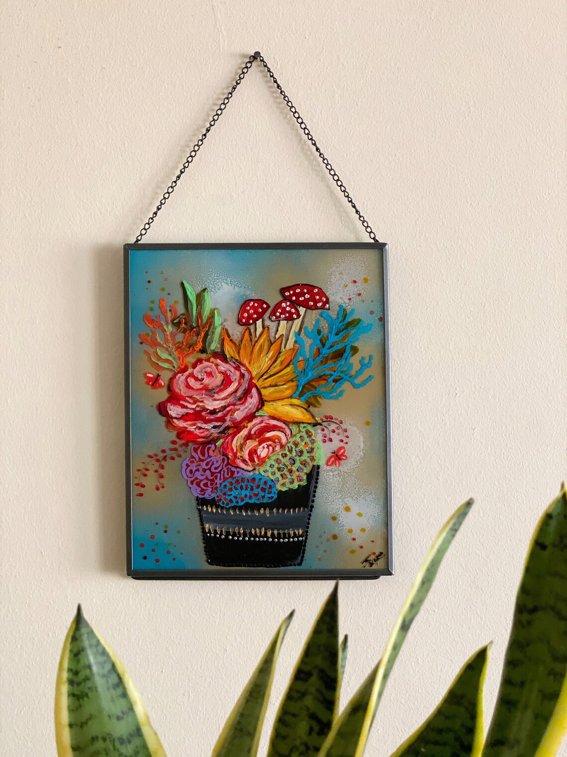 Habitat Original surreal flower vase painting on perspex Etsy