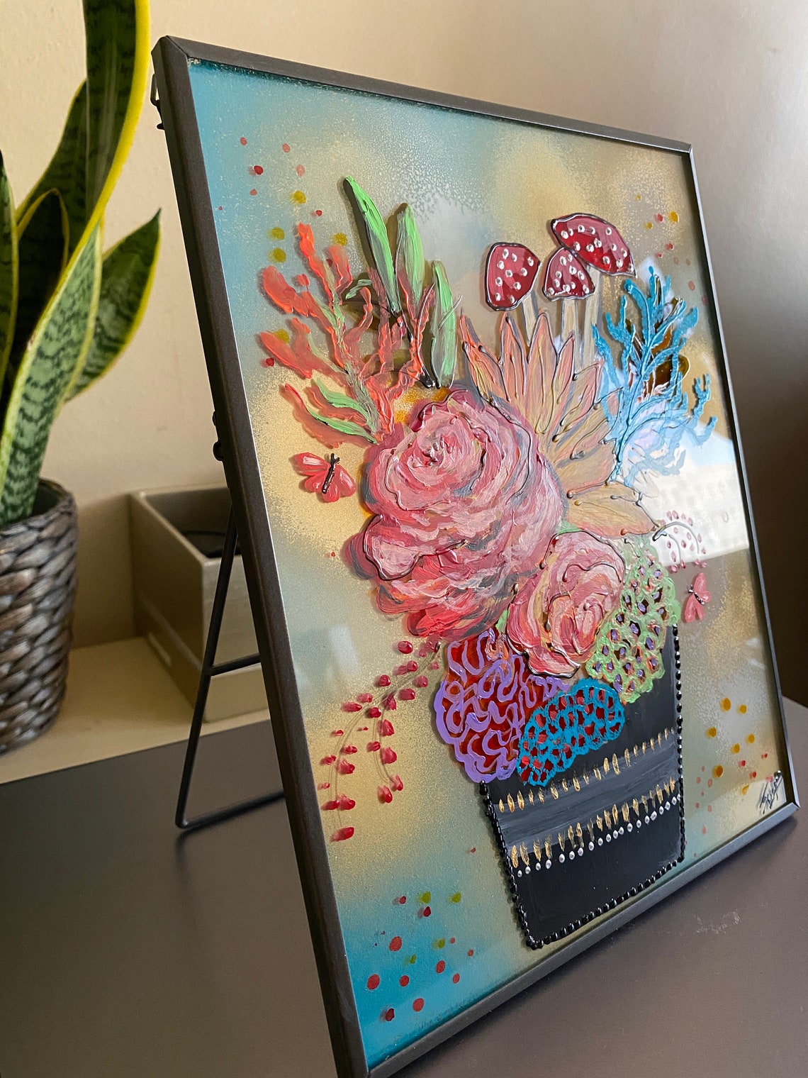 Habitat Original surreal flower vase painting on perspex Etsy