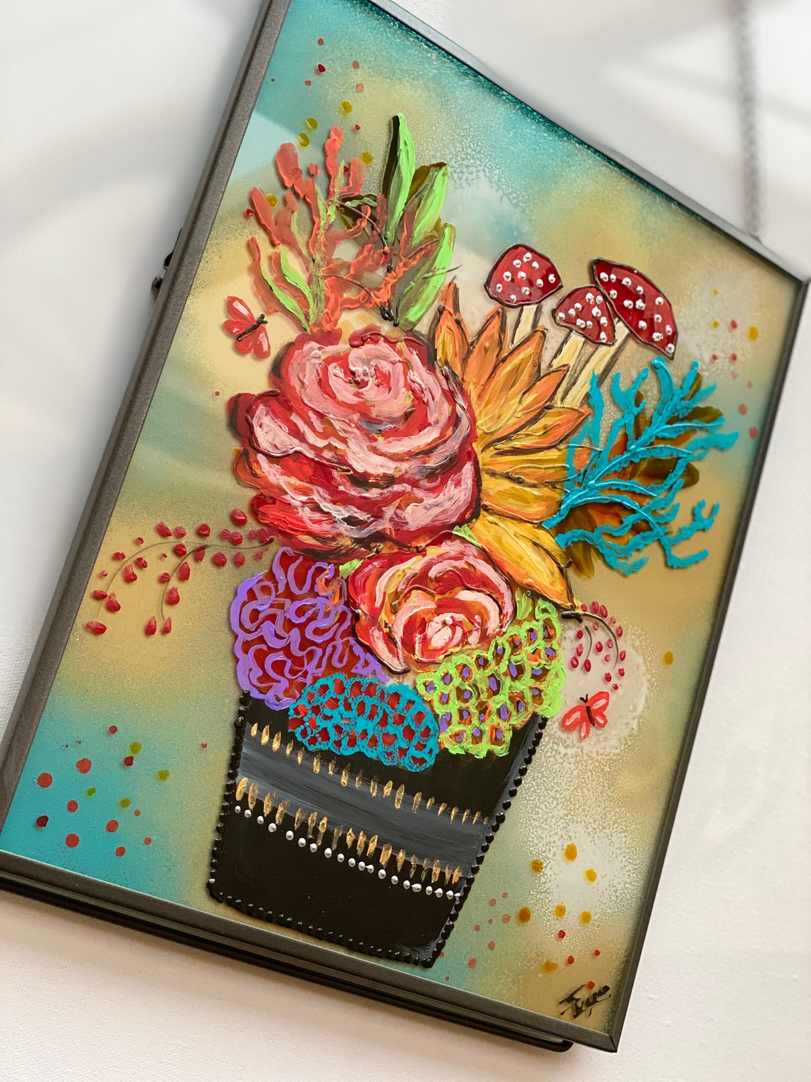 Habitat Original surreal flower vase painting on perspex Etsy