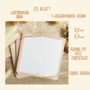 Notizblock 25 Blatt, quadratisch klein mit abgerundeten Ecken Design beige Bild 2