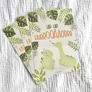 Geburtstagskarte mit Dinos / Kindergeburtstagskarte / Dschungel Party / Monstera / Dino Postkarte