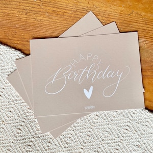 Geburtstagskarte | Happy Birthday, beige mit weißem Herz