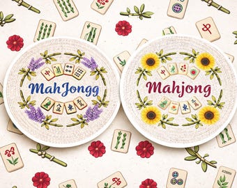 Set de table de mahjong / Blanc avec fleurs