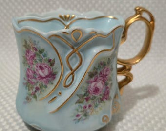 Taza/taza de afeitar antigua con forma de bigote, pieza única.