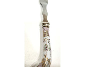 Vintage Sheffield Carving/Serving Fork with Floral Porcelain Handle