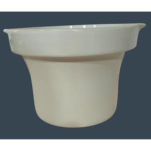 May include: A white ceramic planter with a flared, rounded body and a wide, flat rim. The planter has a smooth, matte finish and a simple, elegant design. The interior is not visible.