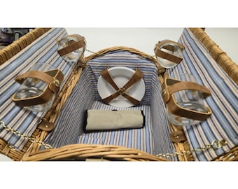 Lined Wicker Picnic Basket Set with Tableware