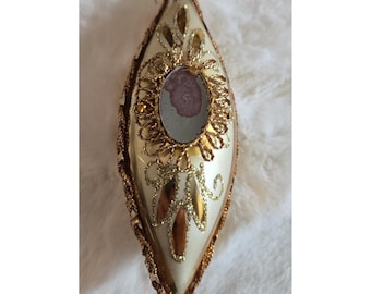 Adorno navideño vintage de cristal mercurizado con forma de lágrima y carámbano dorado / Envío gratis