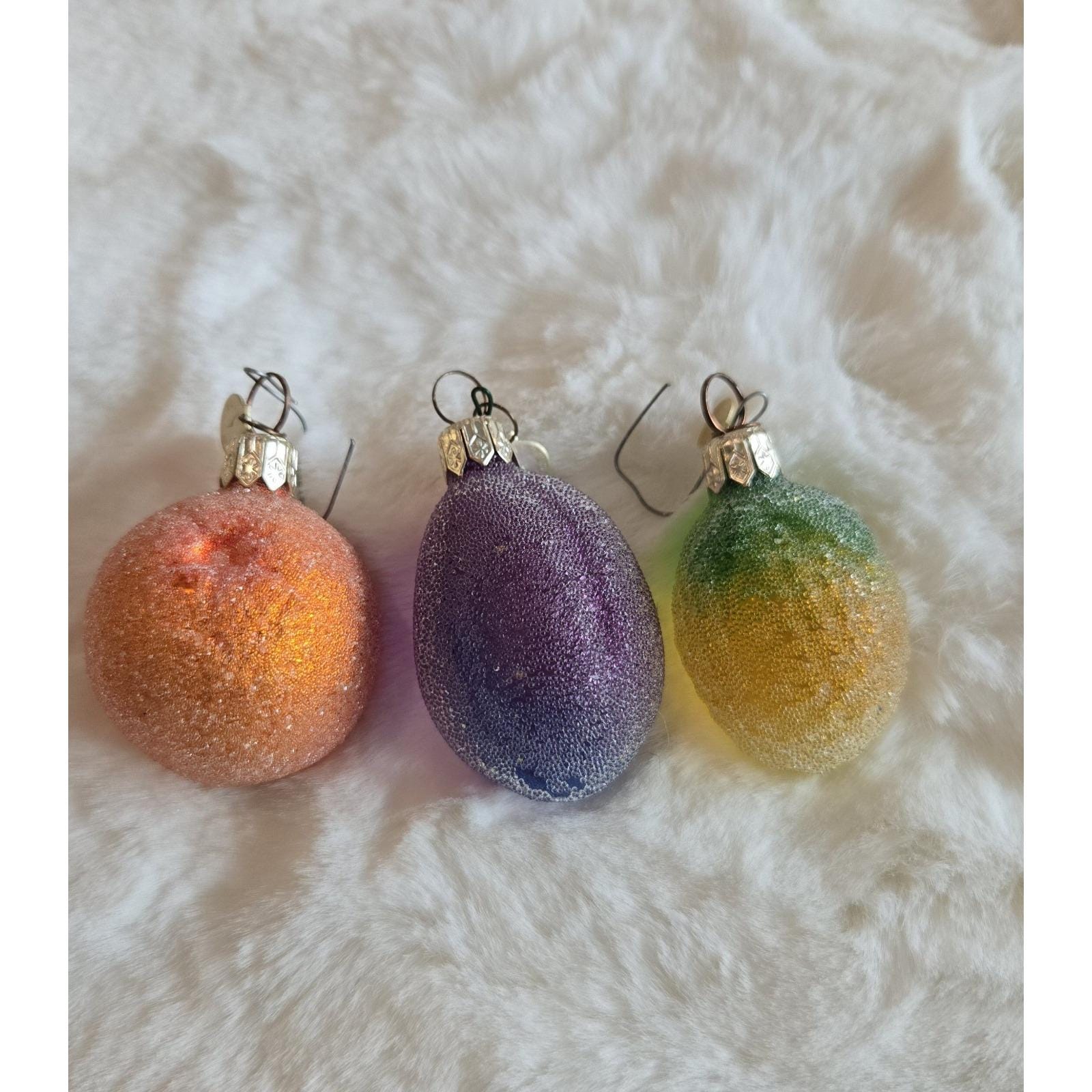 Vintage Set of 3 Dept. 56 Frosted Fruits Ornaments Orange, Plum