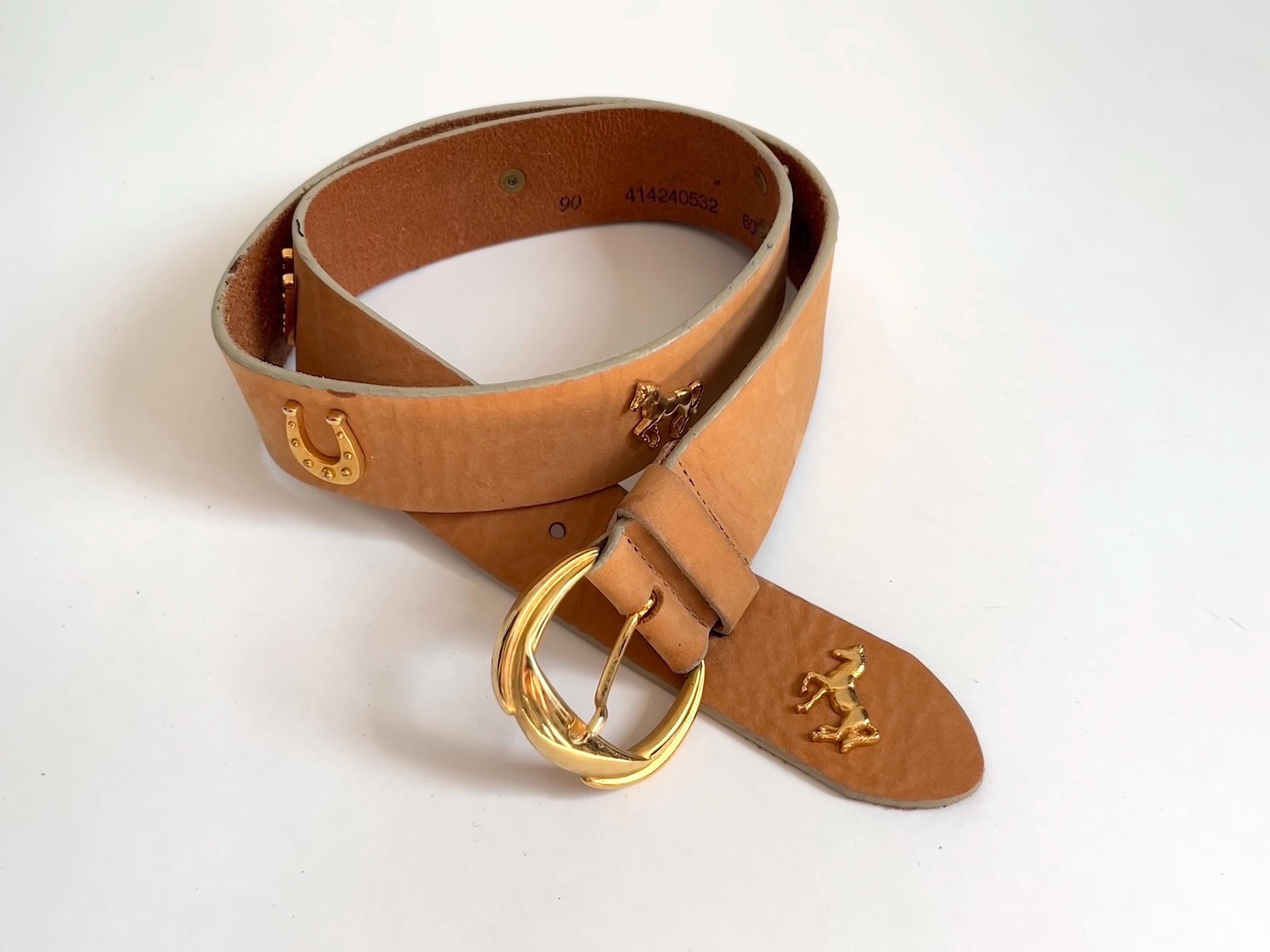 Vintage Belt Leather Light Brown Y2K Women display picture 1