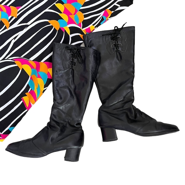 70s boots black leather / vintage leather boots / women's boots 41 / women's shoes 8 / MOD