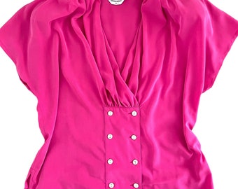 Vintage Bluse Pink 1970s Bluse XL Party Outfit Damen