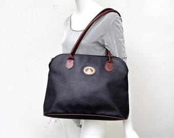 Leather Bag Brown Black / 90s Shopper / Large Bag / Shoulder Bag / Leather Tote Bag