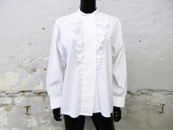 1970s ruffle blouse white / blouse white with ruff
