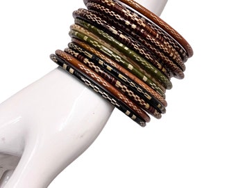 アクセサリー sunny side up Narrow Tangin Bangle 2012 Set of 12 Brass/Gold Tone Glittery Thin Bangle Bracelets 8.5