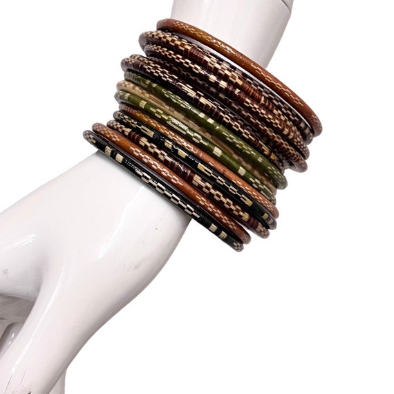Thin ethnic colorful pattern bangles 15 pieces. H… - image 1