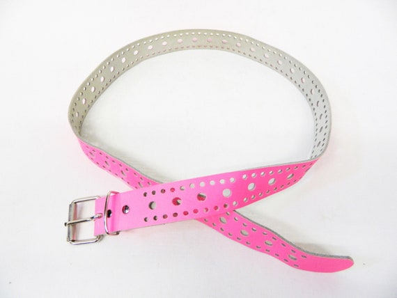 1980s Belt Neon Pink / vintage belt pink faux leat