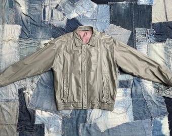 70er Lederjacke Grau Männer-Jacke Vintage Nappaleder Glattleder Mod Herrenjacke