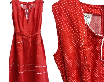 70s house dress red white dots True Vinatge apron dress cotton XXL oversize dress with pockets