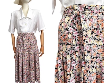 Jaren '70 rok MONDI bloemen viscose / midi rok met riem / zomerrok / echte vintage vrouwen / kleurrijke rok