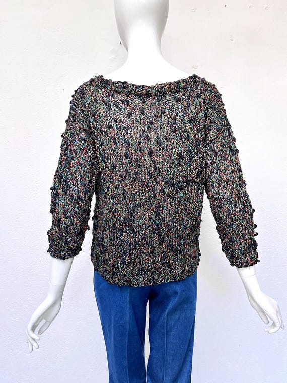 Vintage Pullover Handarbeit schwarz bunt Glitzer 70s Damenpullover