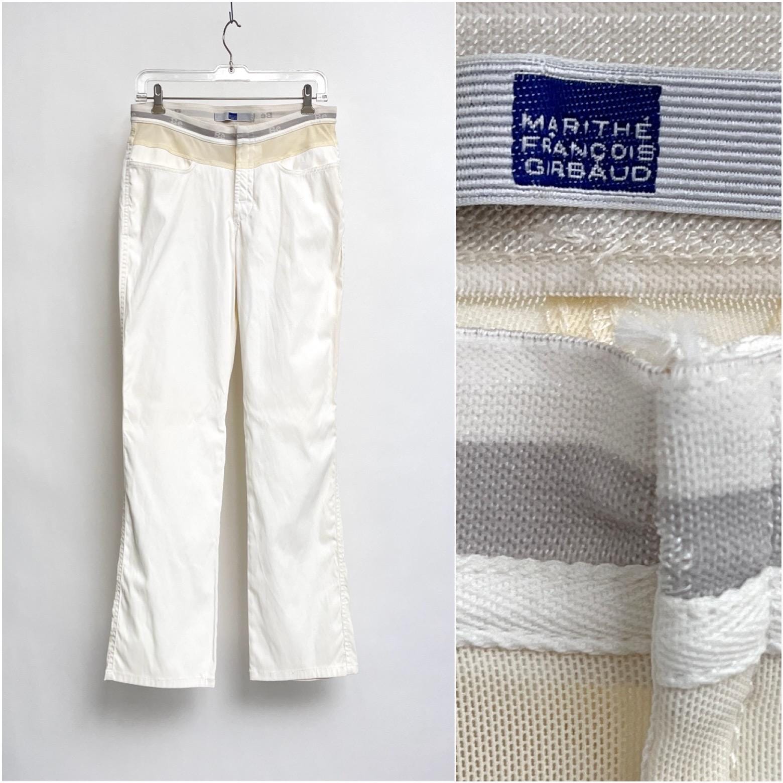 Pantalon Large Vintage Girbaud Blanc - Taille 34 Femme, Coton, Très Bon état