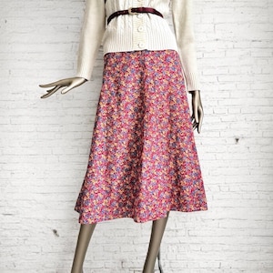 Floral skirt vintage skirt A-line floral cottagecore midi skirt 70s colorful