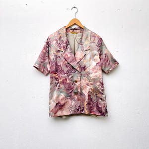50s blouse floral pattern short sleeve shine true vintage blouse floral pastel