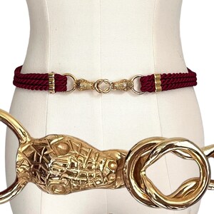 Red cord belt / 1970s belt cord metal / braided belt / vintage women&#39;s belt narrow / waist belt