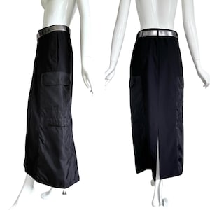 Maxi skirt black 90s big pocket / long sporty skirt / maxi skirt true vintage