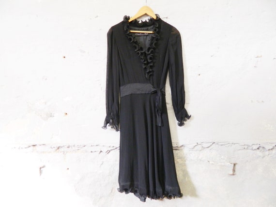 70s evening dress / vintage dress black / dress wi