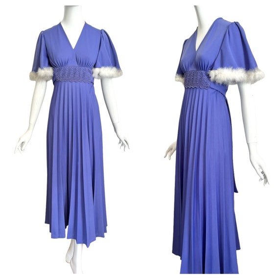 tunic style evening dresses Fantastic Evening Dress With Purple Feathers, 1960s Style / Tunic Dress /  Maxi Dress, Formal / Long Dress / Bell Sleeves / Women's Small