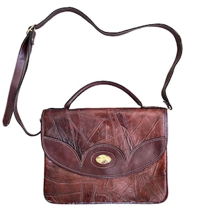 80s leather bag brown / patchwork leather / true vintage / brown shoulder bag / 1980s hippie