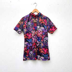 Tunic 70s floral colorful True Vintage Shirt turtleneck